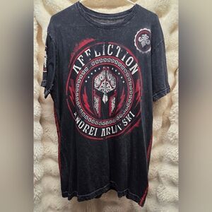 Men's Vintage Affliction Charcoal and Red Graphic Tee Sz L